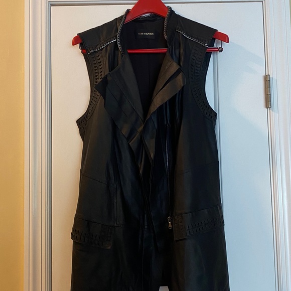 Kobi Halperin Jackets & Blazers - Kobi Halperin 💯Genuine Leather Black Silver Chain Full Zip Ruffled Vest